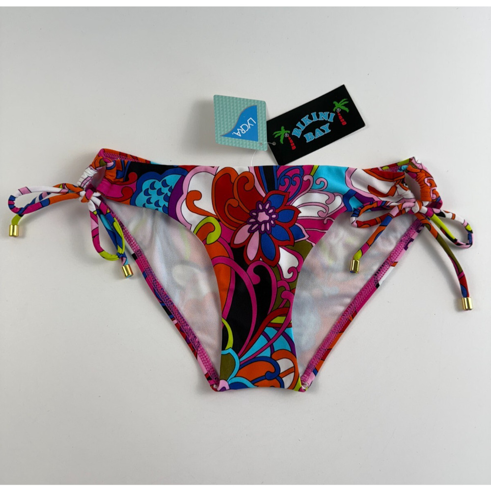 Bikini Bay Loop Tie Side & Gold Accent Bikini Bottom Multicolor Size 16 NWT